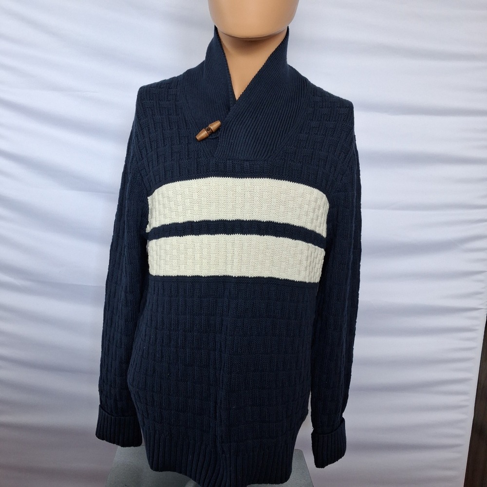 Brooks Brothers Mens Navy Blue Cotton Wool Toggle Shawl Collar Sweater Medium